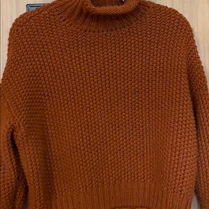 Long-sleeved Knitted Turtle Neck Cropped Top